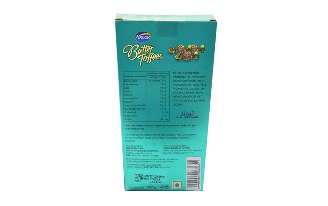 Arcor Butter Toffees Milk    Pack  300 grams